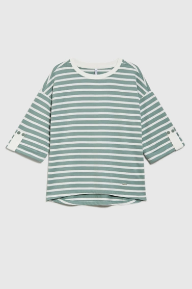 Bluza oversize w paski z szerokimi rękawami oliwkowa