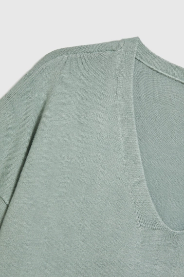 Sweter z krótkimi rękawami oliwkowy