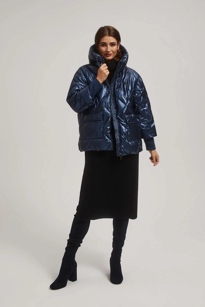 Metaliczna pikowana kurtka granatowa