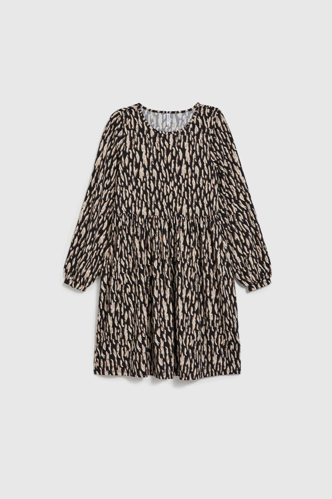 Sukienka z bufiastymi rękawami brązowa