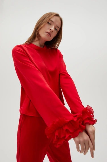 Koszula z falbanami na rękawach czerwona 