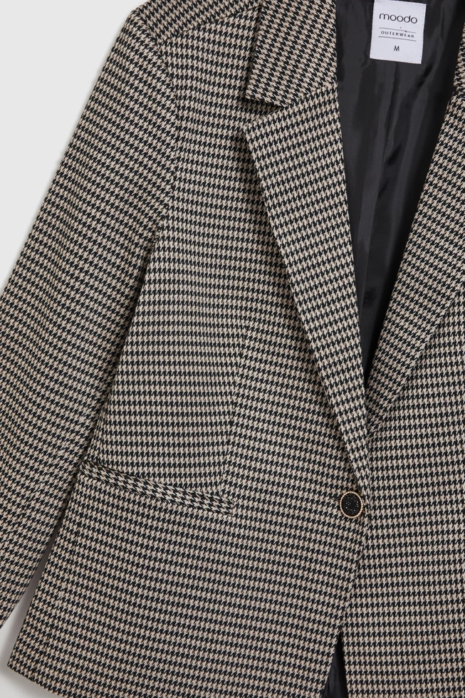 Jednorzędowa marynarka w pepitkę beżowa