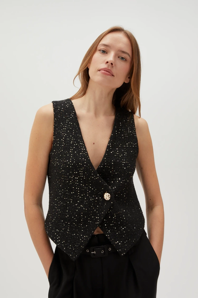 Kamizelka z ozdobym guzikiem czarna