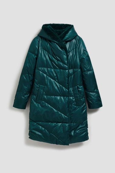 Długa kurtka z kapturem szmaragdowa