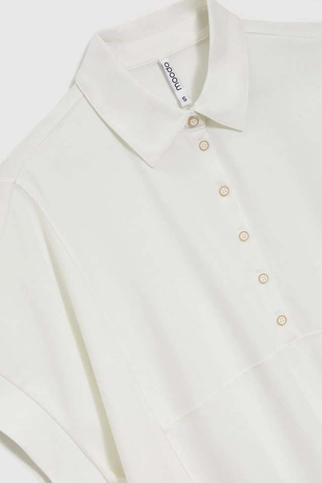 Bluza z kołnierzykiem i krótkimi rękawami beżowa