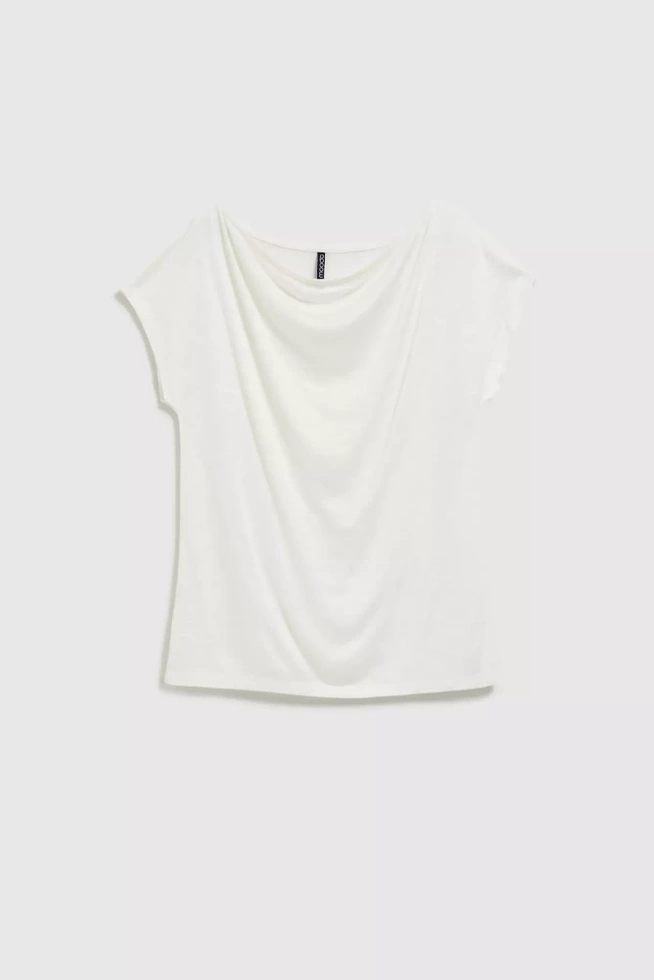 Gładka bluzka damska z okrągłym dekoltem biała