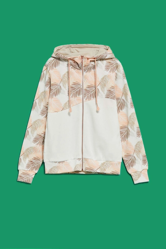 Bluza z kapturem i nadrukiem liści perłowa