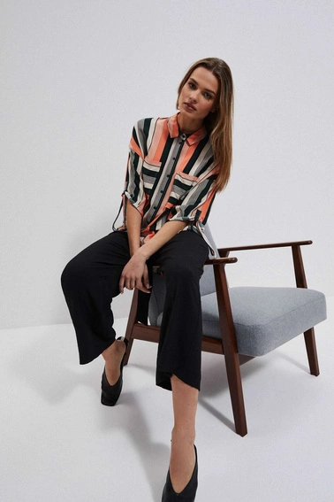 Wzorzysta koszula z wiskozy piaskowa