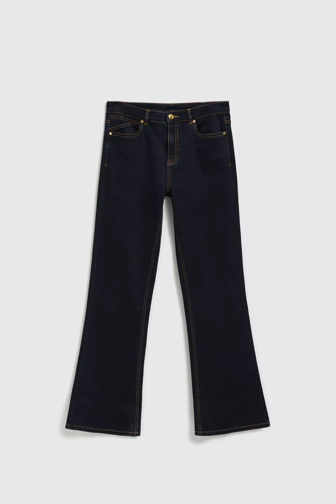 Jeansy bootcut z jasnymi przeszyciami granatowe