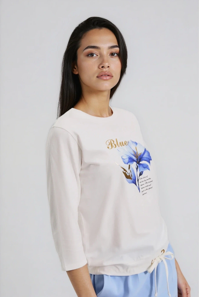 Bluzka z nadrukiem i wiązaniem biała