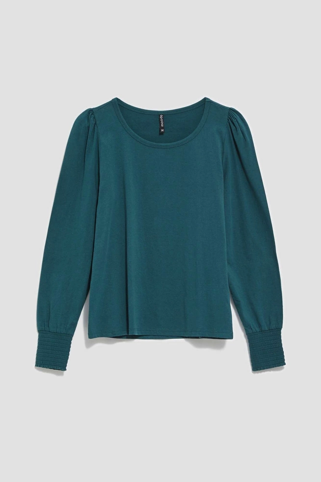 Bawełniana bluzka z bufiastymi rękawami zielona