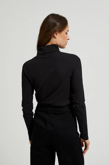 Prążkowany golf z długimi rękawami czarny