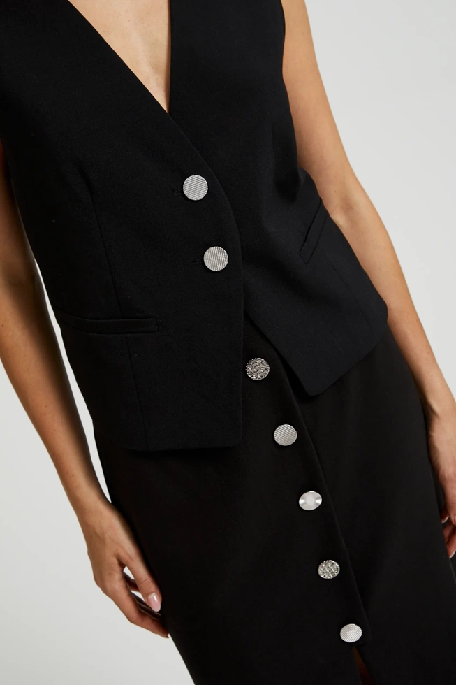 Elegancka kamizelka z ozdobnymi guzikami czarna