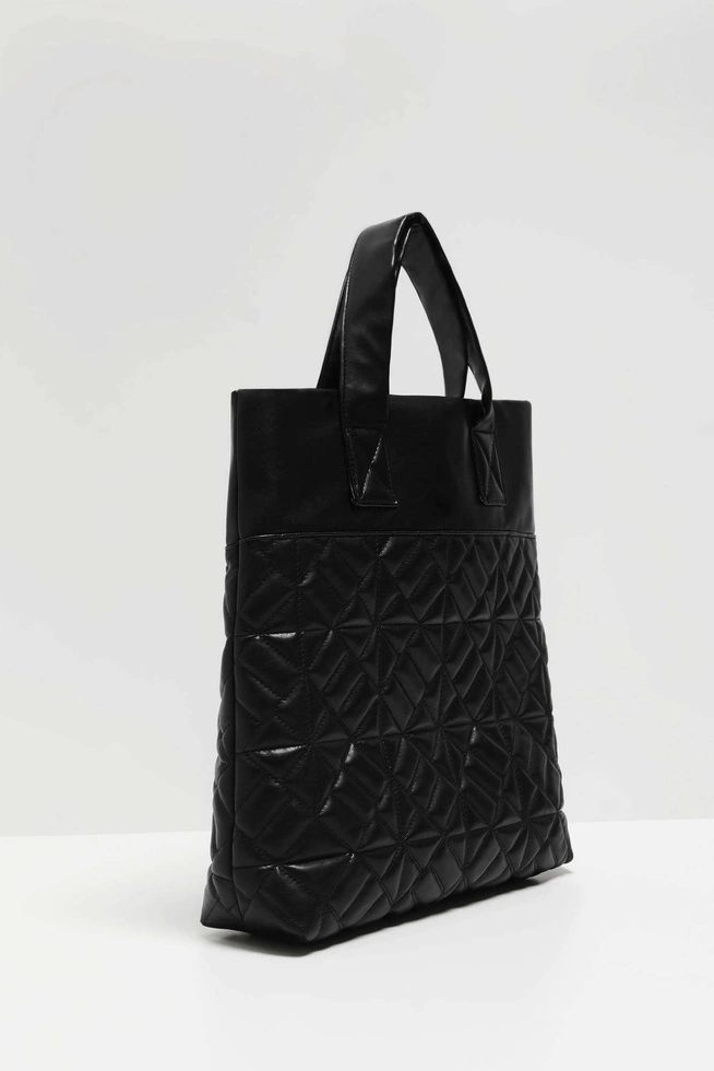 Pikowana torba na ramię ze skóry ekologicznej czarna