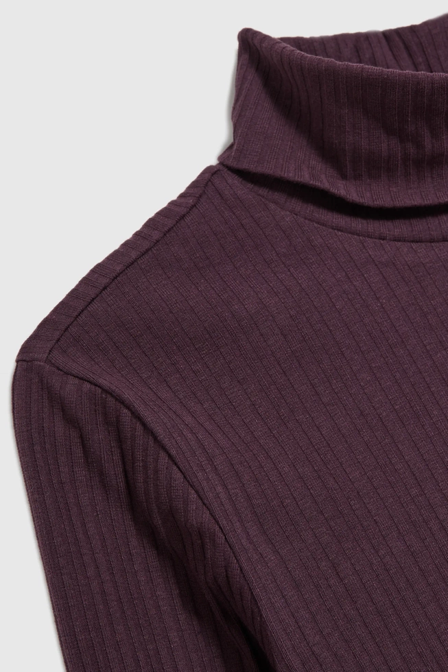 Prążkowany golf z długimi rękawami fioletowy