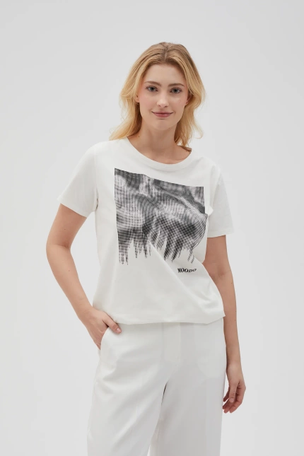 Biała bawełniana bluzka z nadrukiem
