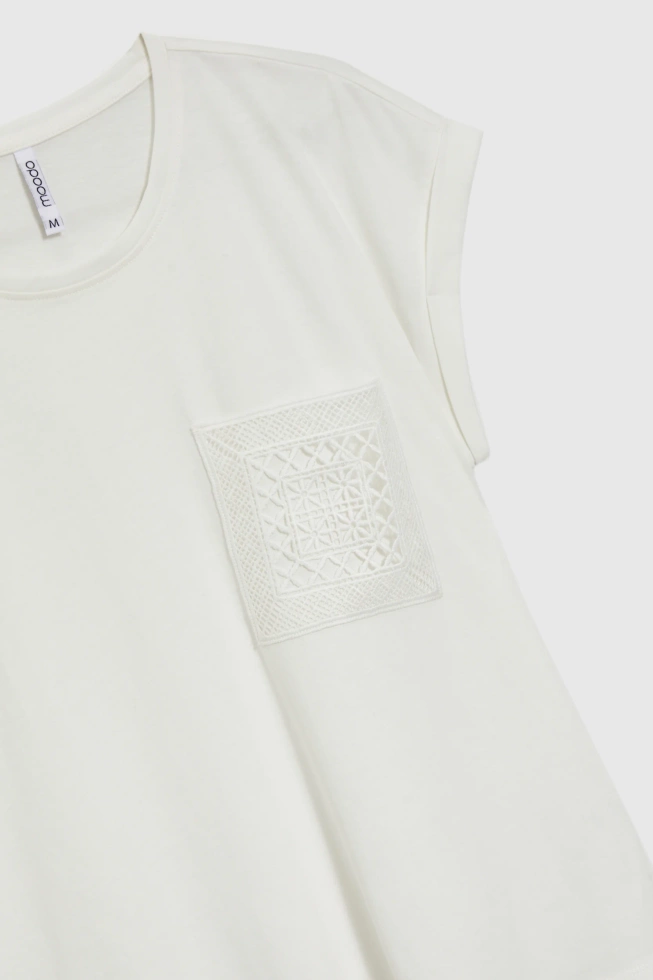 Bawełniany t-shirt z kieszonką biały
