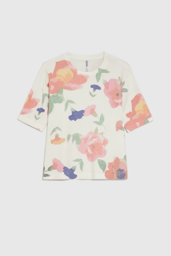 Sweter w kwiaty biały