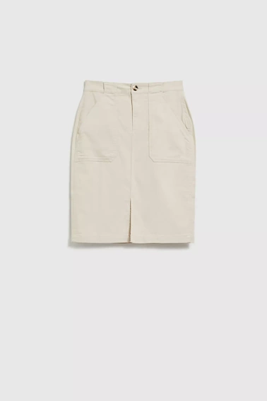 Spódnica z rozporkiem i z kieszeniami beżowa