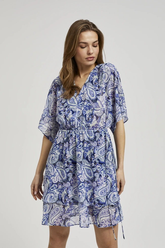 Wzorzysta sukienka przed kolana niebieska