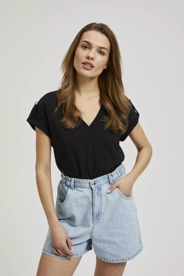 Gładka bluzka z dekoltem w serek czarna