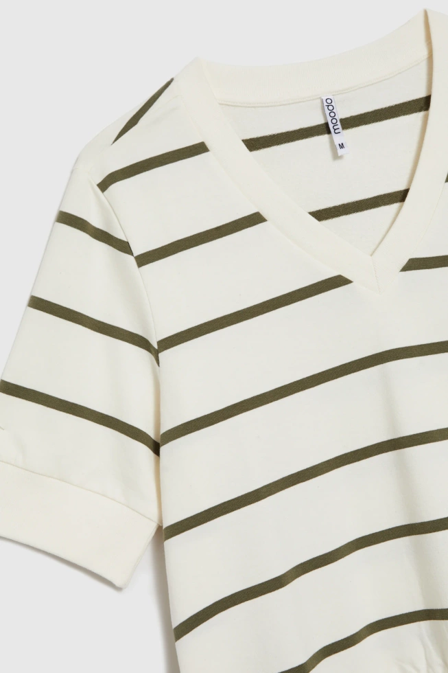 Bluza w paski z krótkimi rękawami ecru