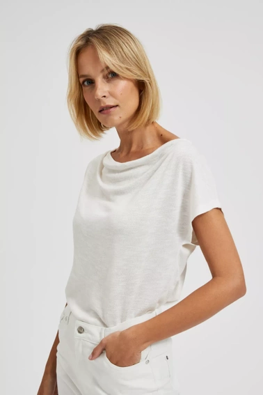 Gładka bluzka damska z okrągłym dekoltem biała