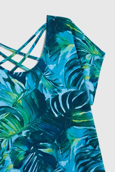 Bluzka z roślinnym wzorem niebieska