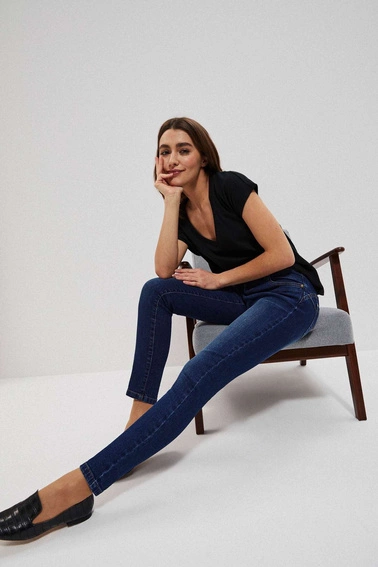 Jeansy push up ze średnim stanem granatowe