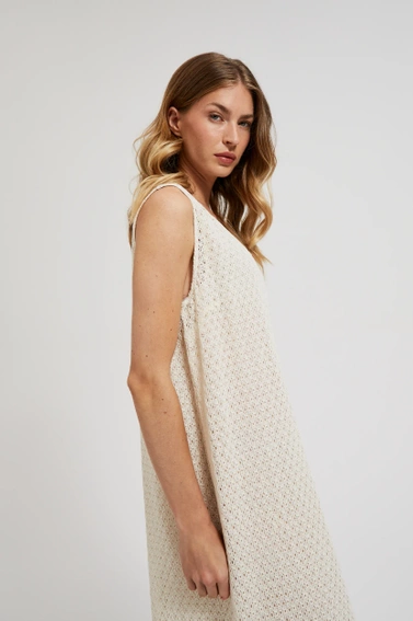 Ażurowa sukienka z dekoltem w serek beżowa