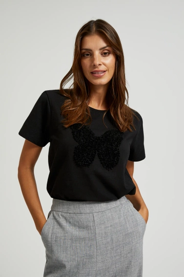 Bawełniany t-shirt z aplikacją czarny 