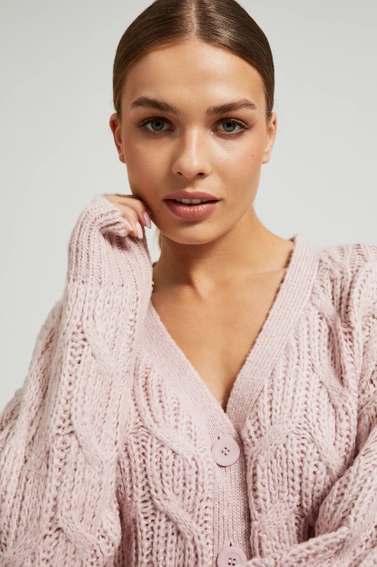 Kardigan z ozdobym splotem różowy 