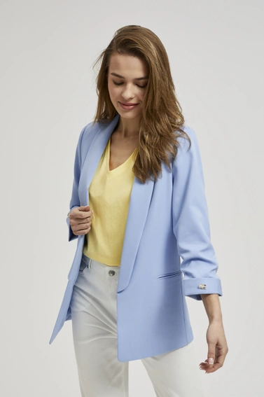 Marynarka z marszczonymi rękawami 3/4 błękitna