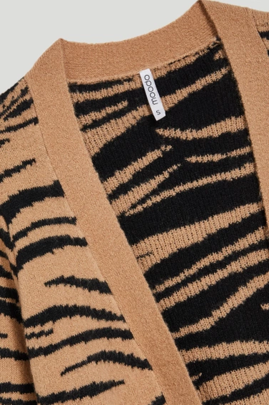 Kardigan z długimi rękwami i zwierzęcym wzorem beżowy 