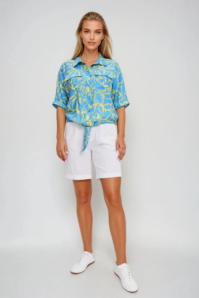 Wzorzysta koszula z wiązanemi żółta