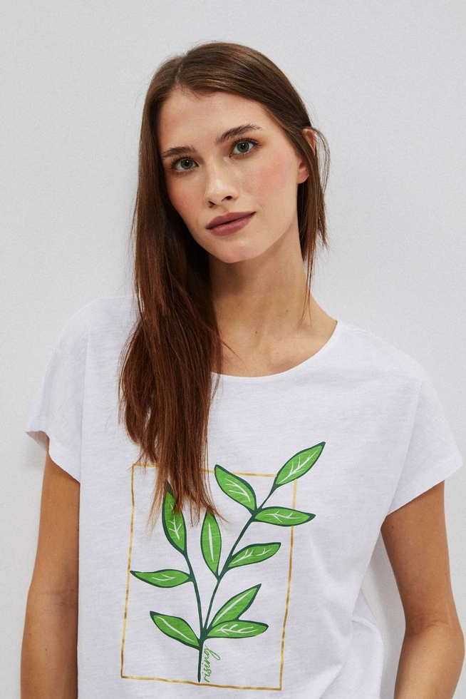 T-shirt z nadrukiem kwiatów biały