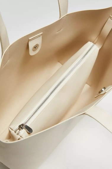 Torba shopper na długich paskach beżowa