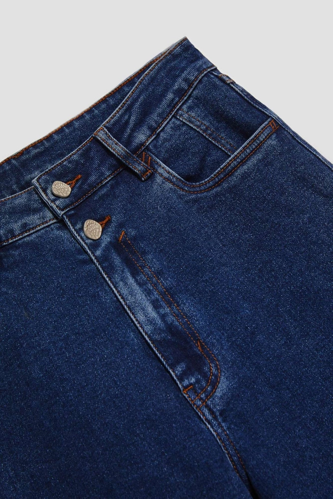 Jeansy wide leg zapinane na podwójne guziki granatowe