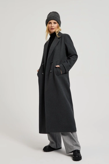 Elegancki długi płaszcz szary