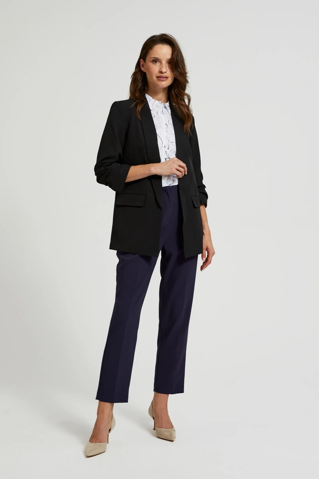 Gładka marynarka z marszczonymi rękawami 3/4 czarna