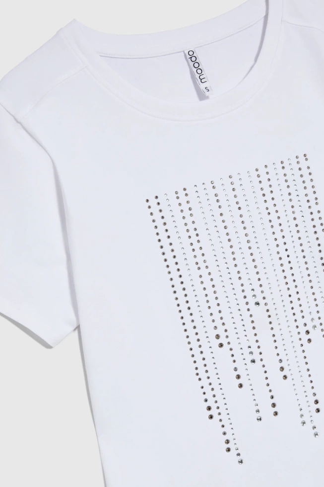 Bluzka z okrągłym dekoltem i aplikacją biała