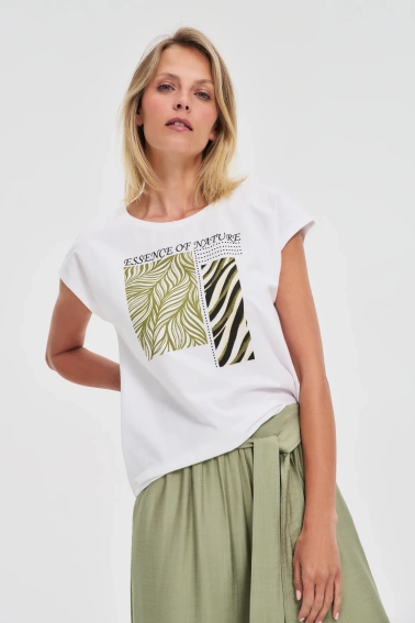 Bawełniana bluzka z nadrukiem biała