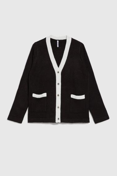 Kardigan z ozdobnymi guzikami z długimi rękawami czarny