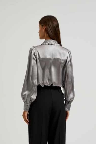 Koszula z bufiastymi rękawami srebrna