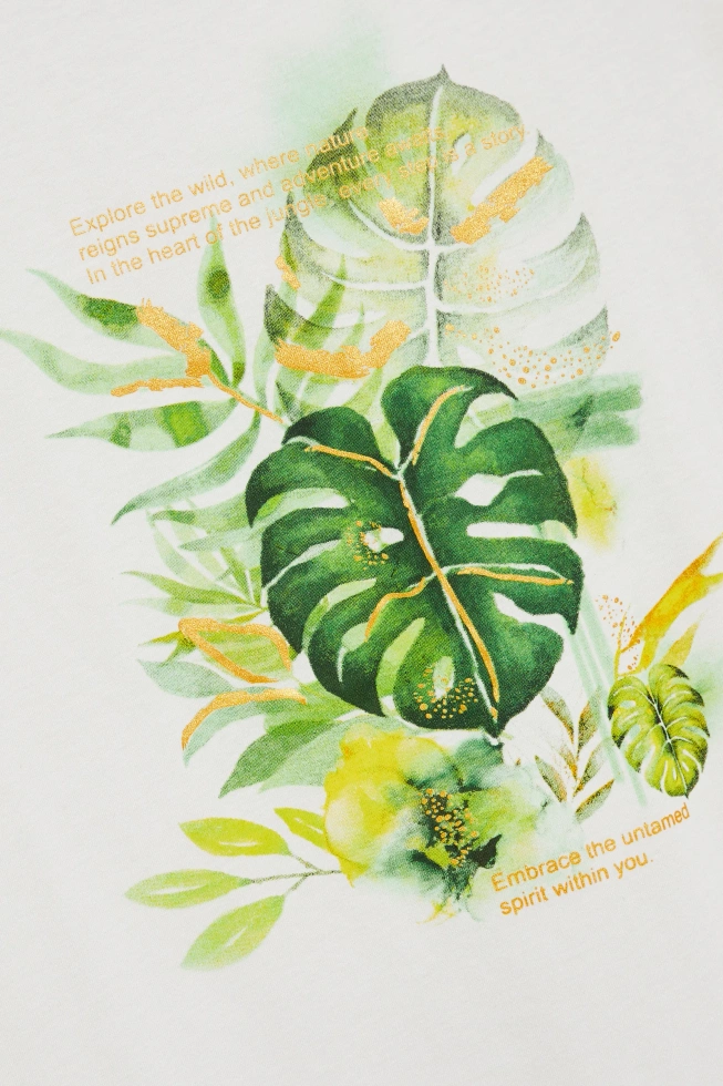 T-shirt z tropikalnym nadrukiem biały