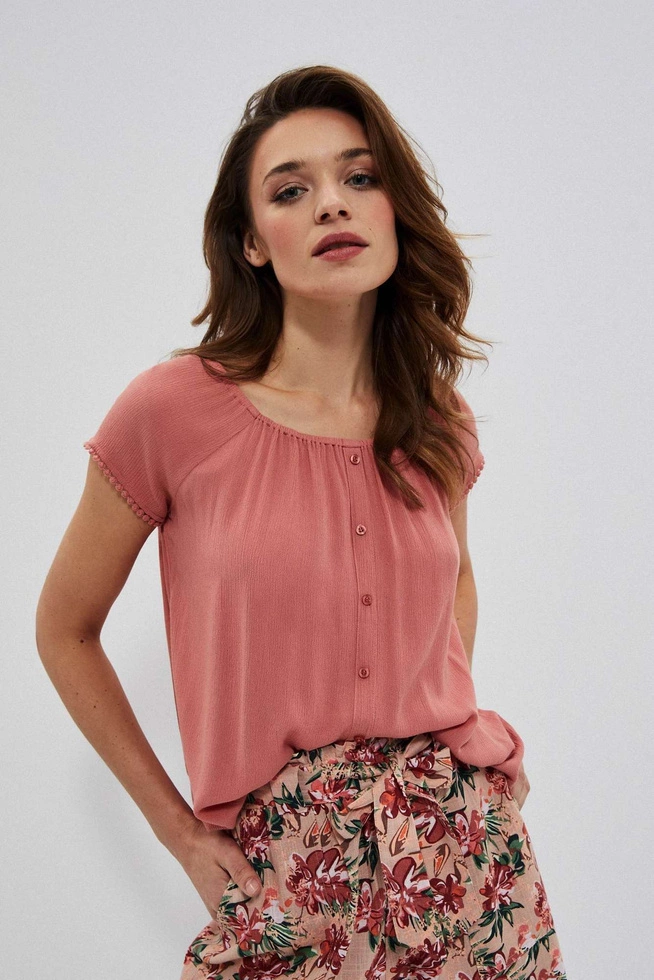 Gładka bluzka koszulowa z wiskozy ceglasta