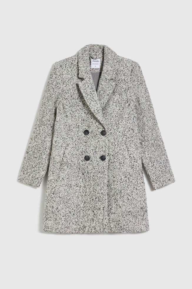 Płaszcz w jodełkę szary
