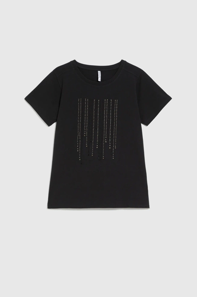 Bawełniana bluzka z dżetami czarna