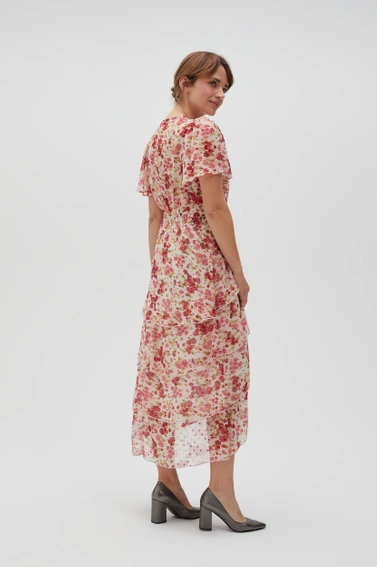 Wiskozowa sukienka w kwiaty różowa