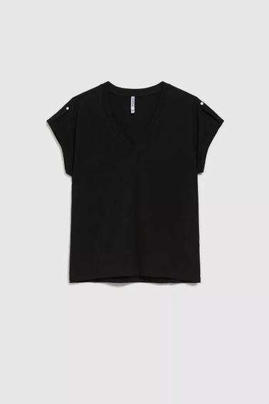 Gładka bluzka z dekoltem w serek czarna